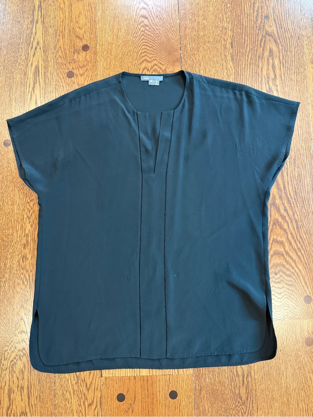Vince Black Silk Split Neck Blouse XS